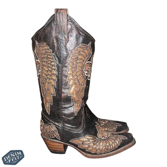 CORRAL WOMENS FLOR DE LIS WINGS BROWN LEATHER SEQUIN WESTERN COWBOY BOOTS - Picture 11 of 16